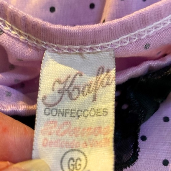 KAFA Confections lavender cami with black ruffle neck and black pin dots - Picture 5 of 6